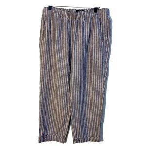 Tahari Linen Pant Women’s L Blue White Striped Wide Leg Elastic Pull On.